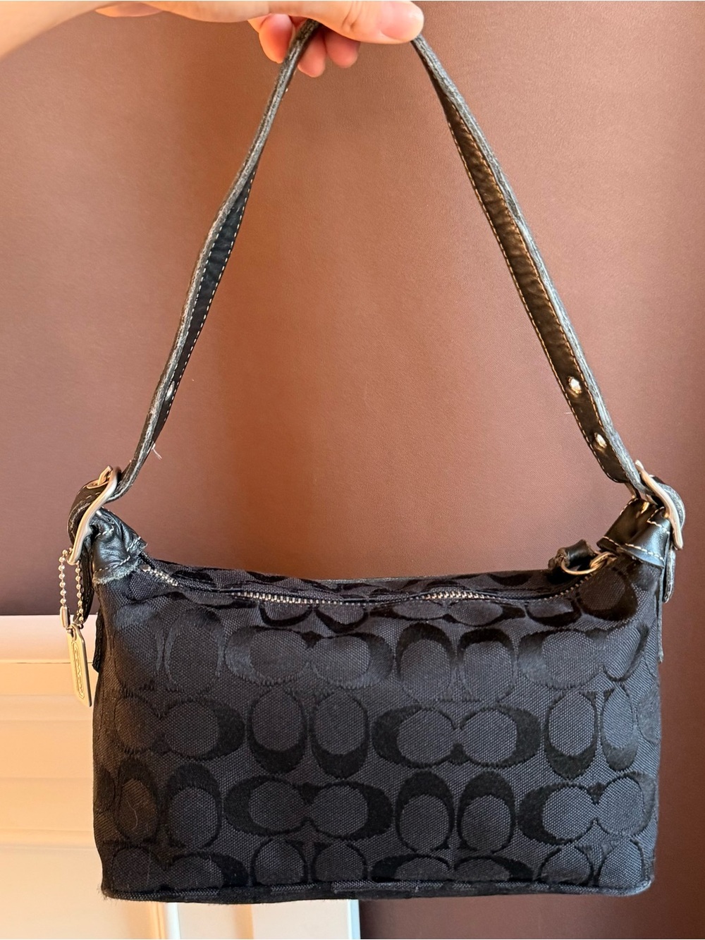 Vintage Coach black monogram shoulder bag
